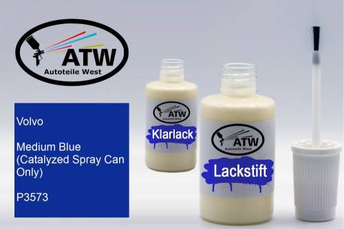 Volvo, Medium Blue (Catalyzed Spray Can Only), P3573: 20ml Lackstift + 20ml Klarlack - Set, von ATW Autoteile West.